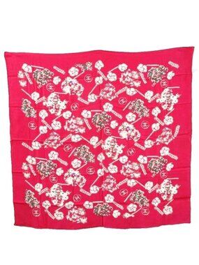 Chanel Camellia Scarf Silk Large Carre Print Magenta Pink